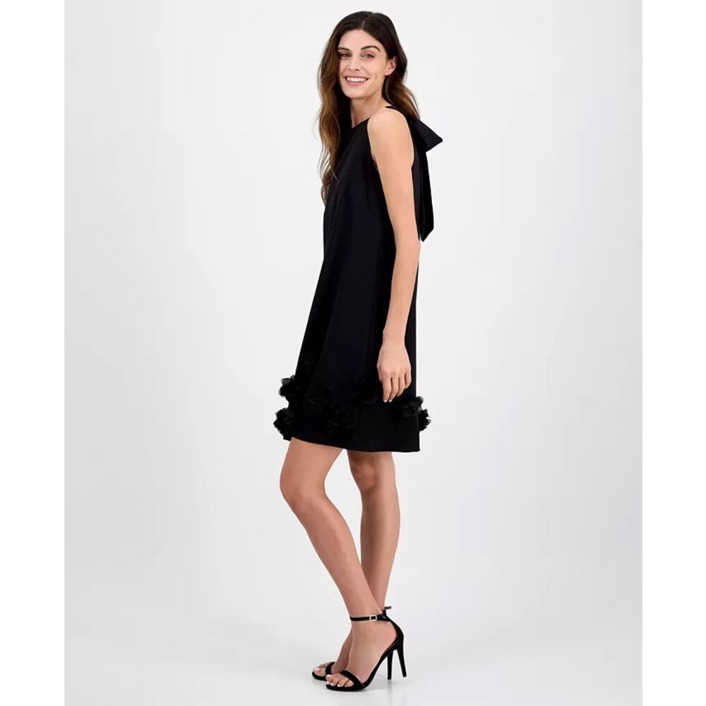 Anne Klein Black Jewel Neck Rosette Trim Shift Dress size 14
